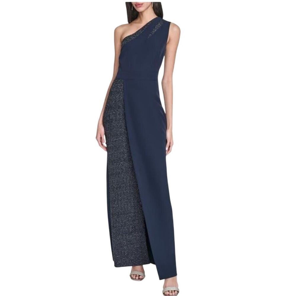 NEW Vince Camuto Laguna Sequin Navy Detail Gown Maxi Dress 12